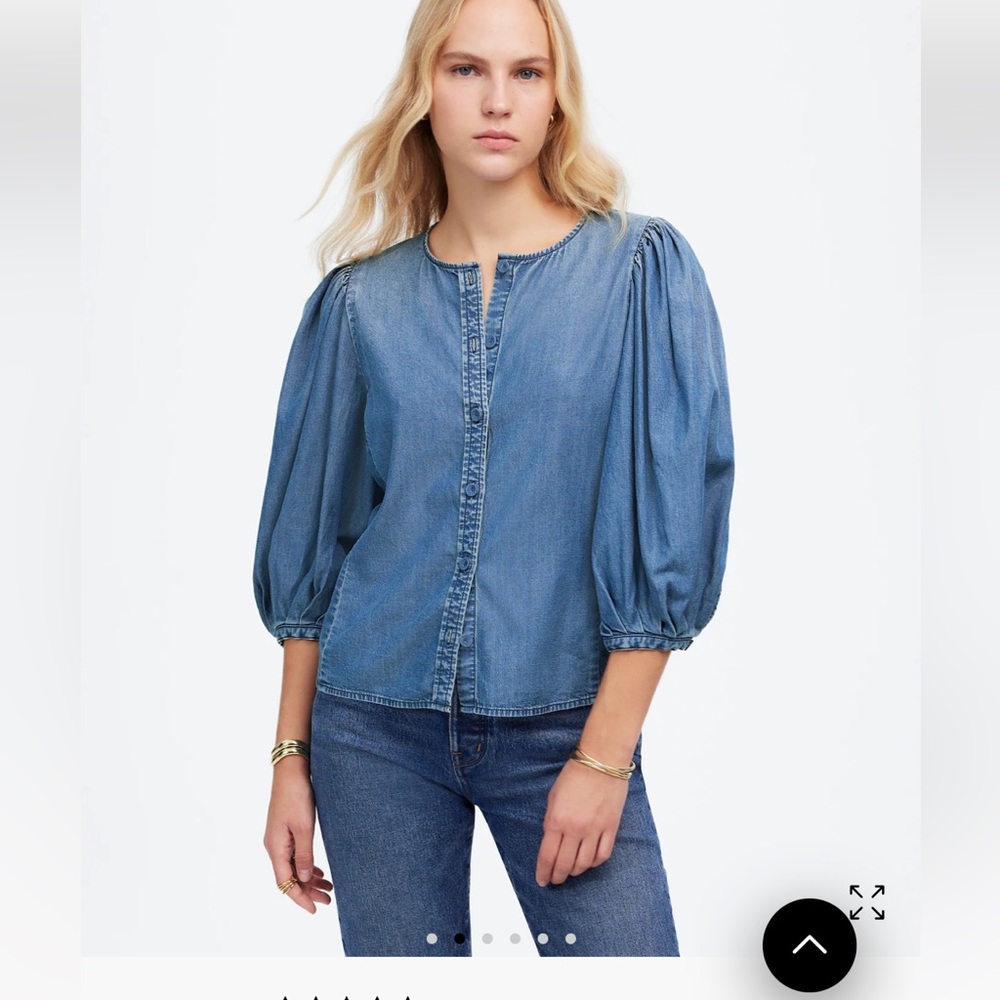 Madewell Blue Puff Sleeve Blouse - Picture 2 of 5